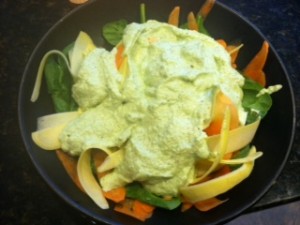 shaved veggies with pesto sauce